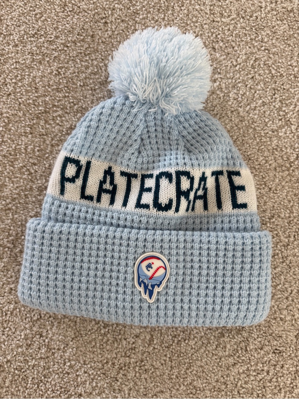 Platecrate Light Blue Pom Beanie Hat with Folded Cuff